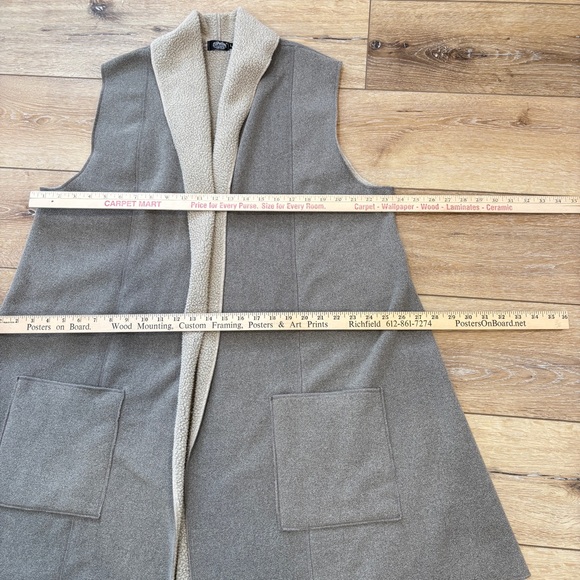 Cameleon Sylvia Vest Taupe & Cream Sherpa Lined Open Front Large Lagenlook Tunic - Picture 8 of 12